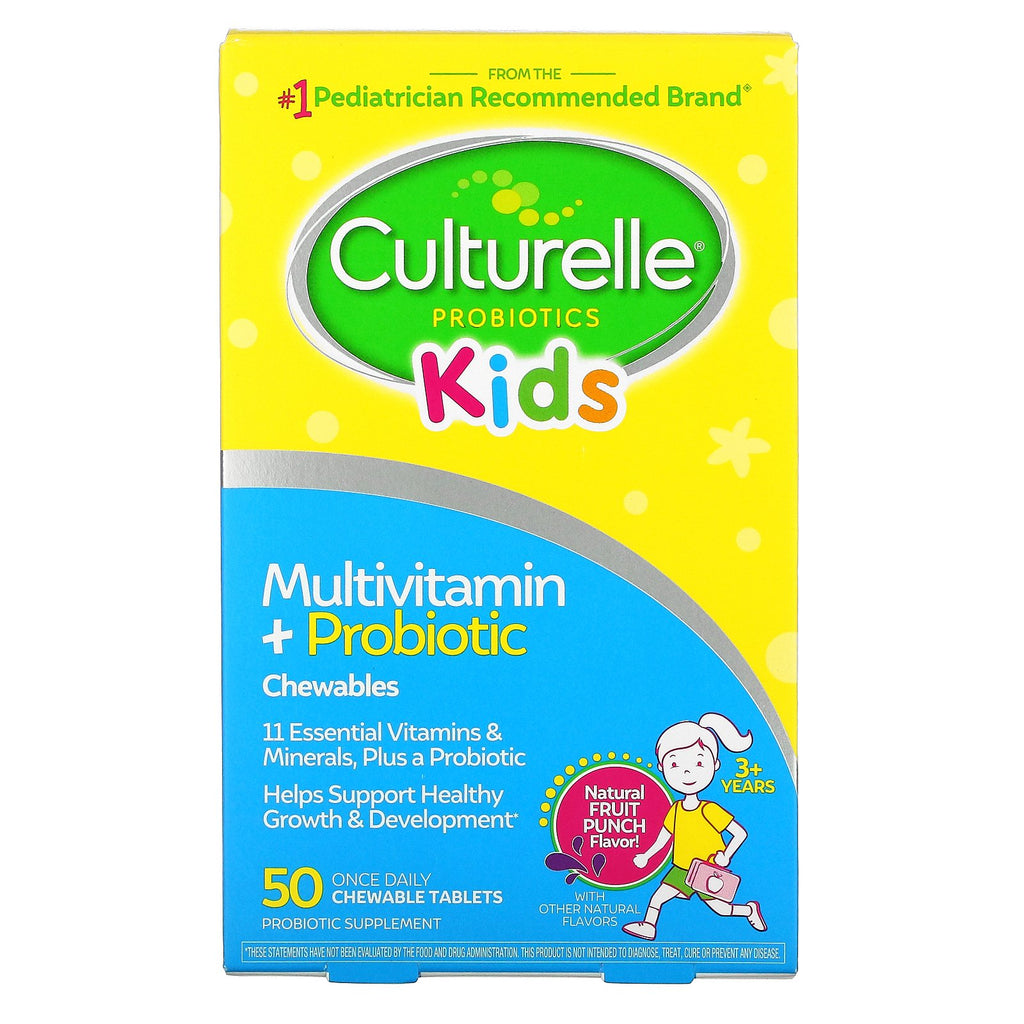 Culturelle, Kids, Probiotics, Multivitamin + Probiotic, 3+ Years, Natural Fruit Punch, 50 Chewable Tablets