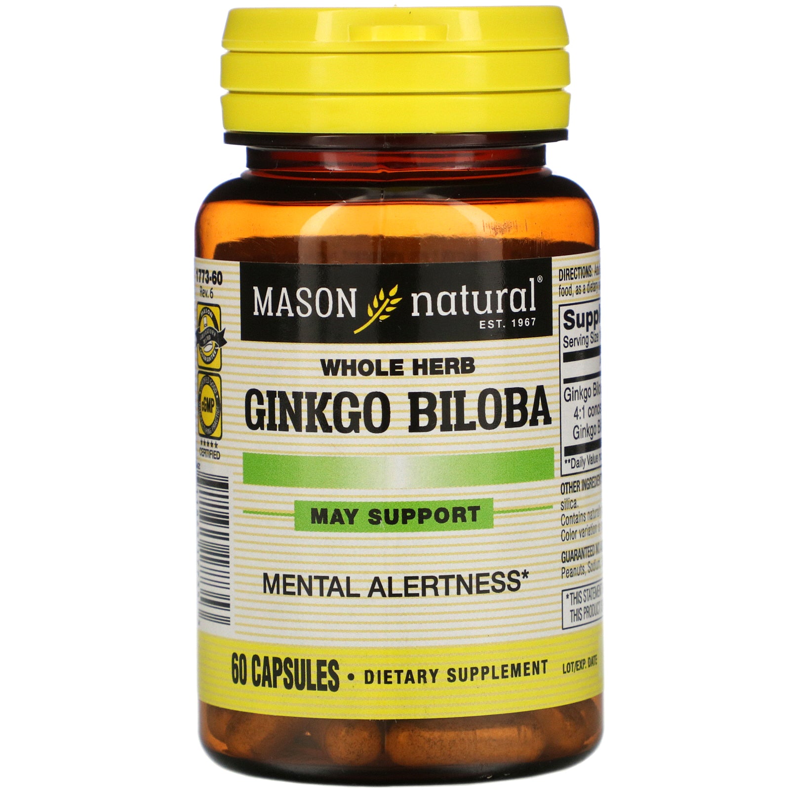 Mason Natural, Whole Herb Ginkgo Biloba, 60 Capsules