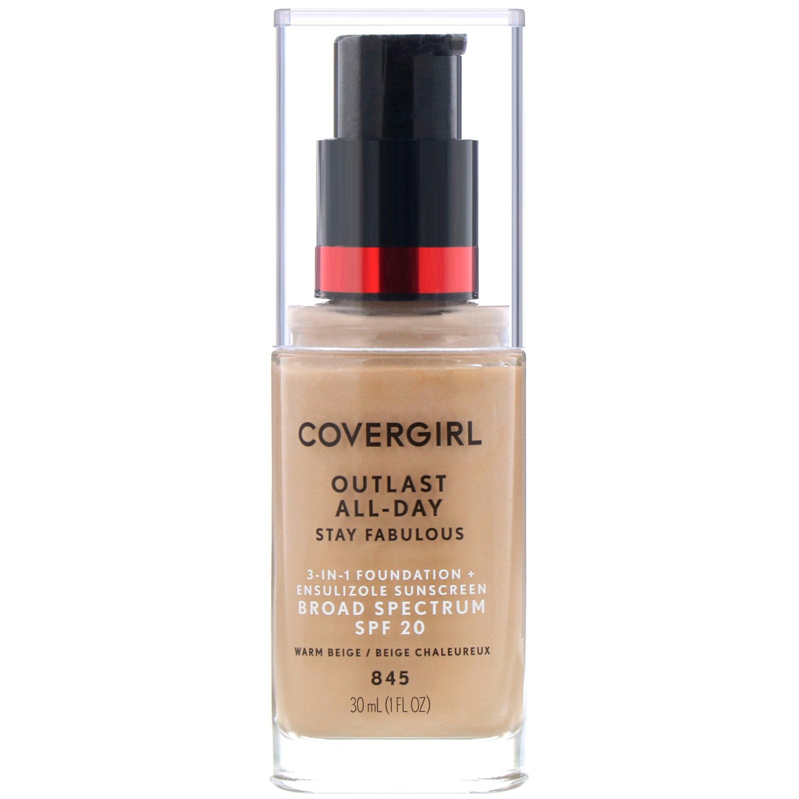 Covergirl, Outlast All-Day Stay Fabulous, 3-in-1 Foundation, 845 Warm Beige, 1 fl oz (30 ml)