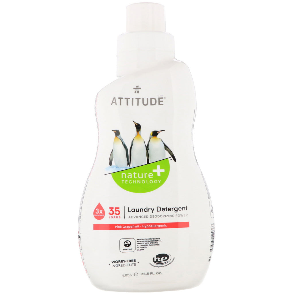 ATTITUDE, Laundry Detergent, Pink Grapefruit, 35 Loads, 35.5 fl oz (1.05 l)