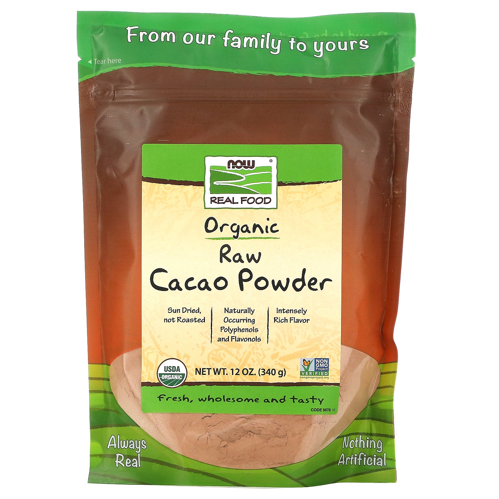 Now Foods, Real Food, Organic Raw Cacao Powder, 12 oz (340 g)