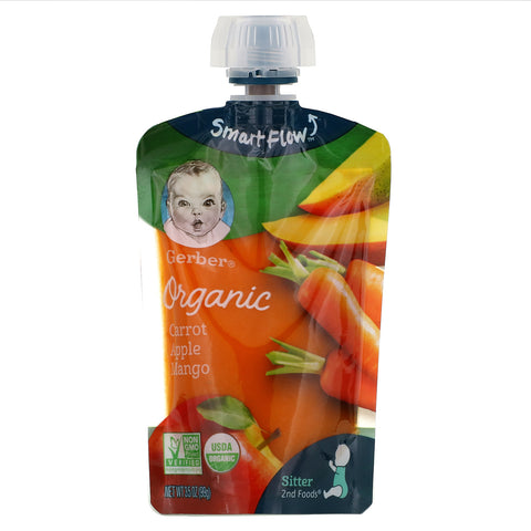 Gerber, Smart Flow, Organic, Carrot, Apple, Mango, 3.5 oz (99 g)