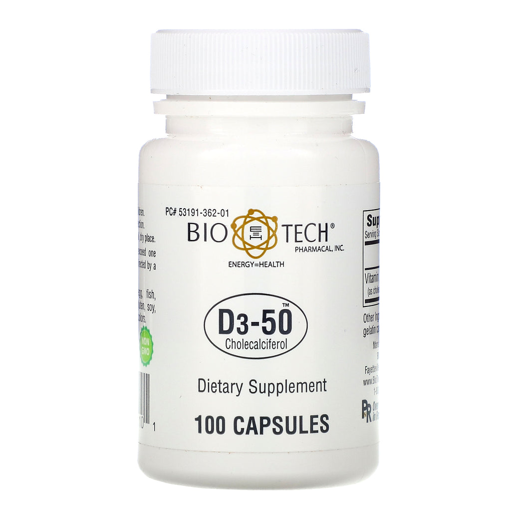 Bio Tech Pharmacal, D3-50, Cholecalciferol, 100 Capsules