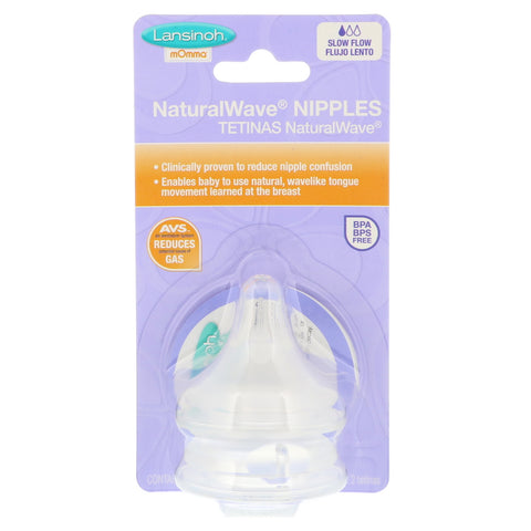 Lansinoh, NaturalWave Nipples, Slow Flow, 2 Slow-Flow Nipples