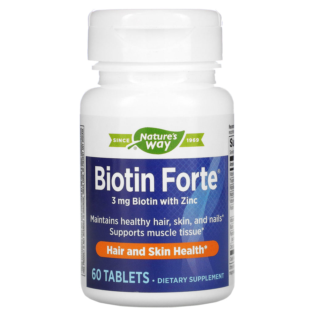 Enzymatic Therapy, Biotin Forte with Zinc, 3 mg, 60 Tablets