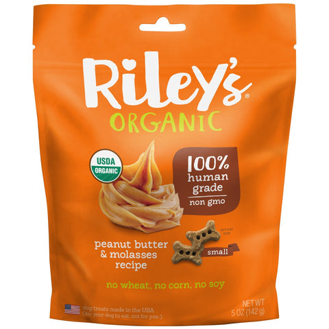 Riley’s Organics, Dog Treats, Small Bone, Peanut Butter & Molasses Recipe, 5 oz (142 g)