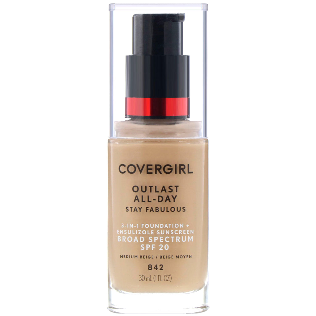 Covergirl, Outlast All-Day Stay Fabulous, 3-in-1 Foundation, 842 Medium Beige, 1 fl oz (30 ml)