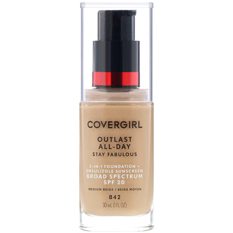 Covergirl, Outlast All-Day Stay Fabulous, 3-in-1 Foundation, 842 Medium Beige, 1 fl oz (30 ml)