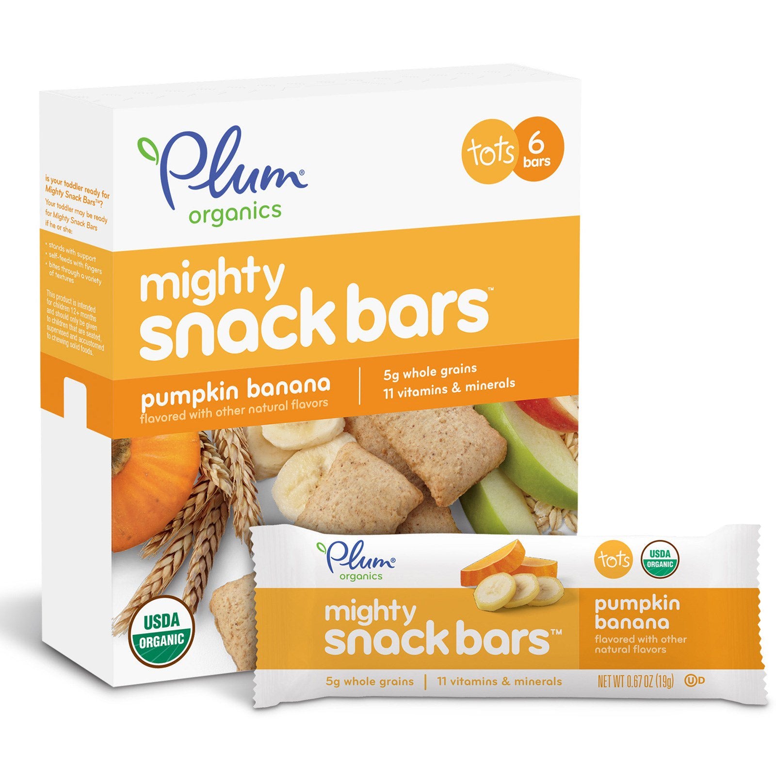 Plum Organics, Tots, Mighty, Snack Bars, Pumpkin Banana, 6 Bars, 0.67 oz (19 g) Each