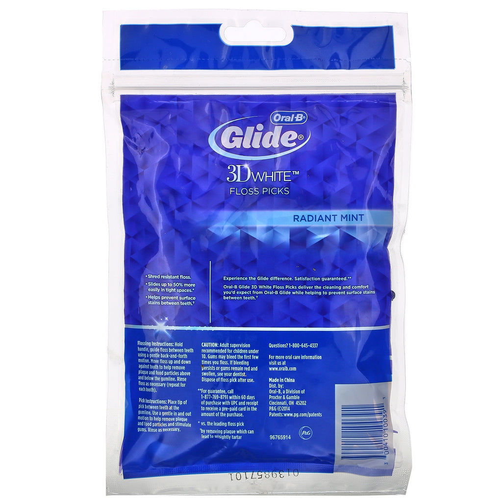 Oral-B, Glide, 3D White, Floss Picks, Radiant Mint, 75 Count