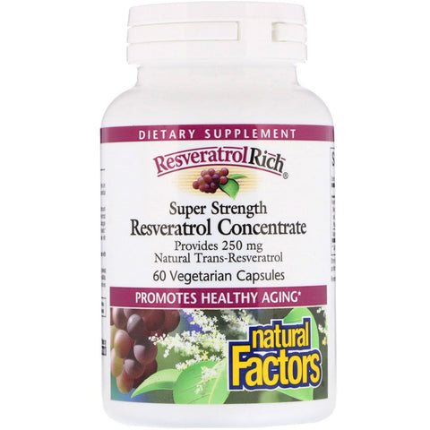 Natural Factors, ResveratrolRich, Super Strength, Resveratrol Concentrate, 60 Vegetarian Capsules