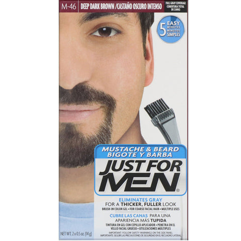 Just for Men, Mustache & Beard, Brush-In Color Gel, Deep Dark Brown M-46, 2 x 0.5 oz (14 g)