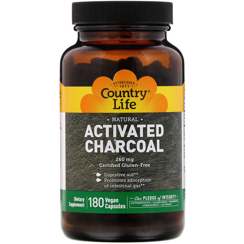 Country Life, Activated Charcoal, 260 mg, 180 Vegan Capsules