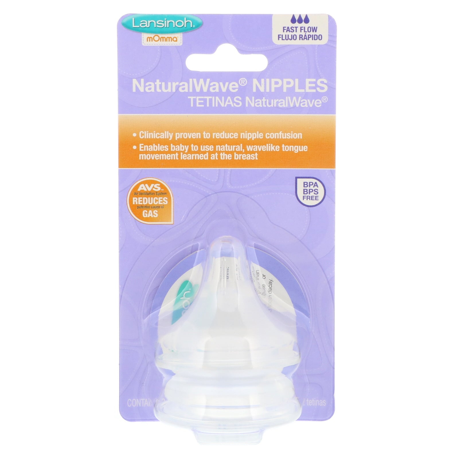 Lansinoh, mOmma, NaturalWave Nipples, Fast Flow, 2 Fast-Flow Nipples