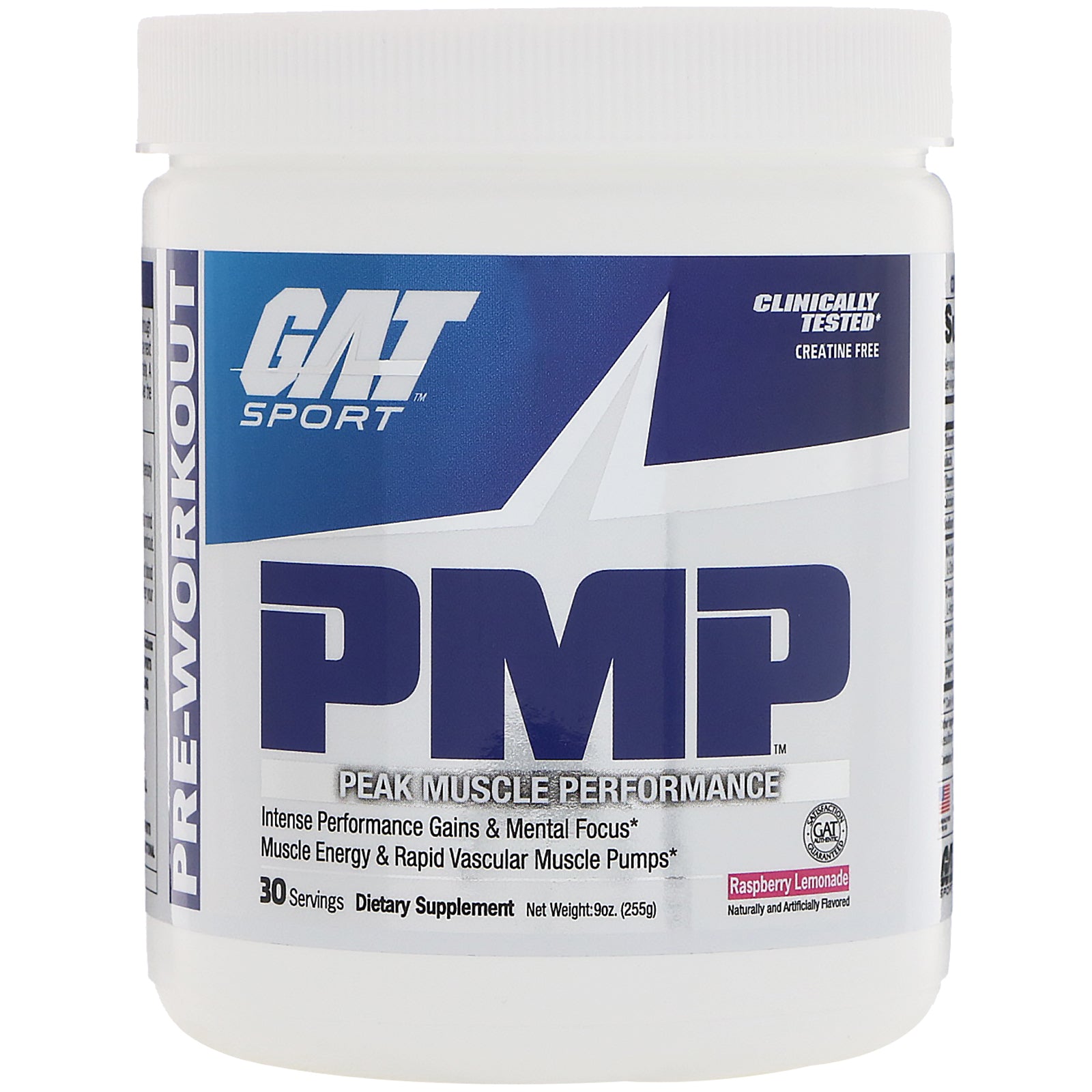 GAT, PMP, Pre-Workout, Peak Muscle Performance, Raspberry Lemonade, 9 oz (255 g)