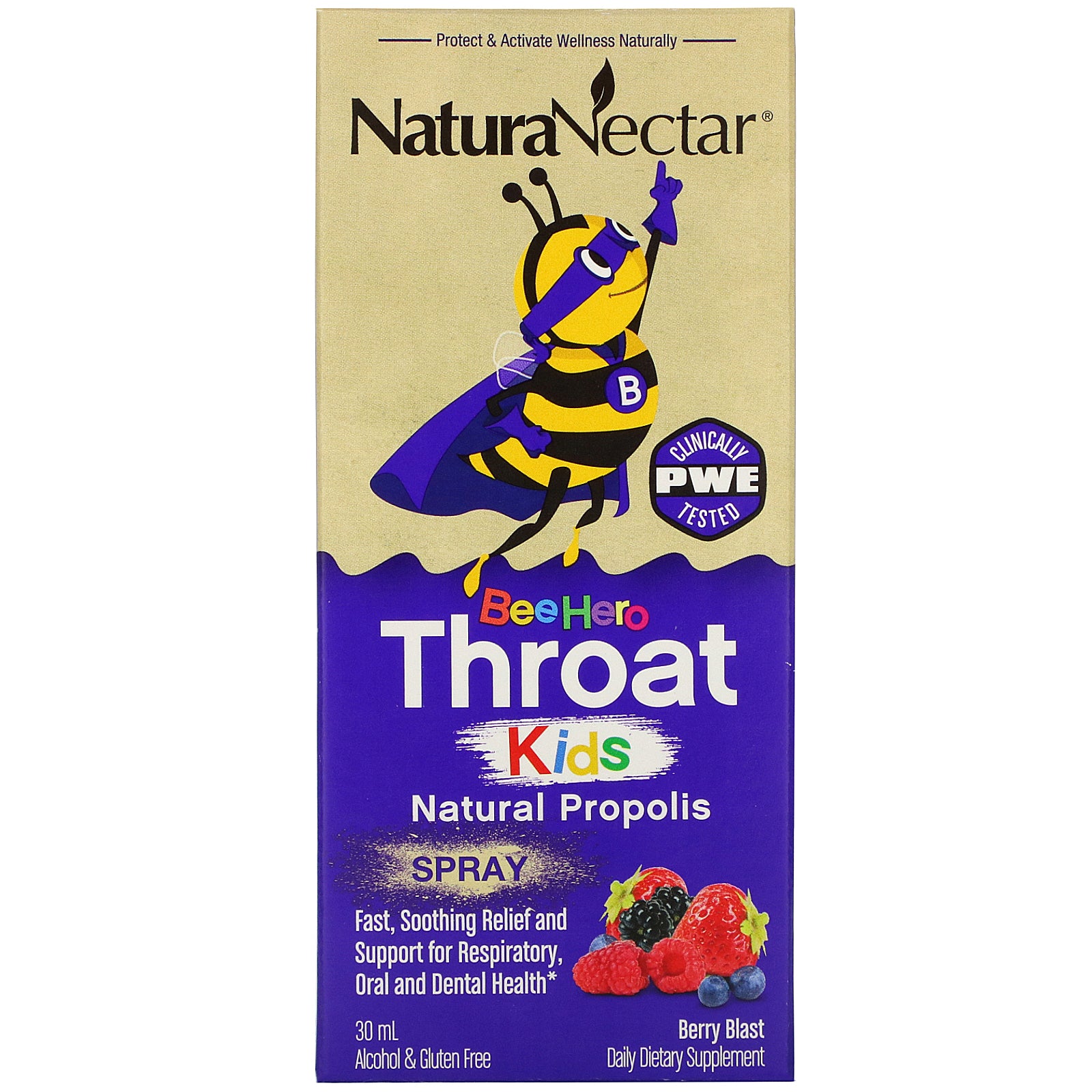 NaturaNectar, Bee Hero Throat Kids, Natural Propolis Spray, Berry Blast, 30 ml