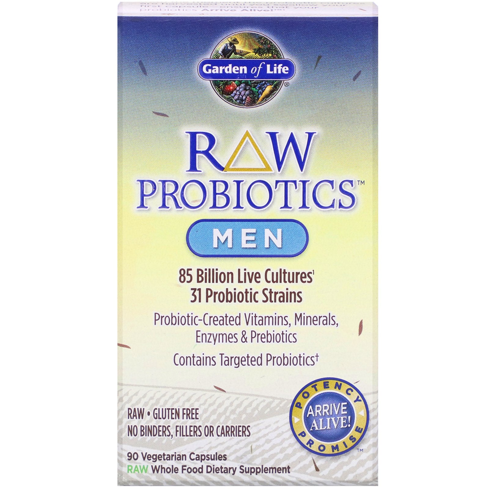 Garden of Life, RAW Probiotics, Men, 85 Billion Live Cultures, 90 Vegetarian Capsules