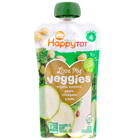 Happy Family Organics, Organics Happy Tot, Love My Veggies, Organic Zucchini, Pears, Chickpeas & Kale, 4.22 oz (120 g)