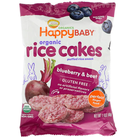 Happy Family Organics, Organic Rice Cakes, Puffed Rice Snack, Blueberry & Beet, 1.4 oz (40 g)