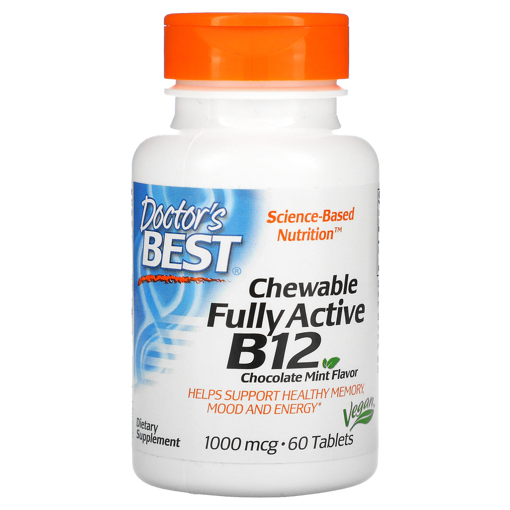 Doctor's Best, Chewable Fully Active B12, Chocolate Mint, 1,000 mcg, 60 Tablets