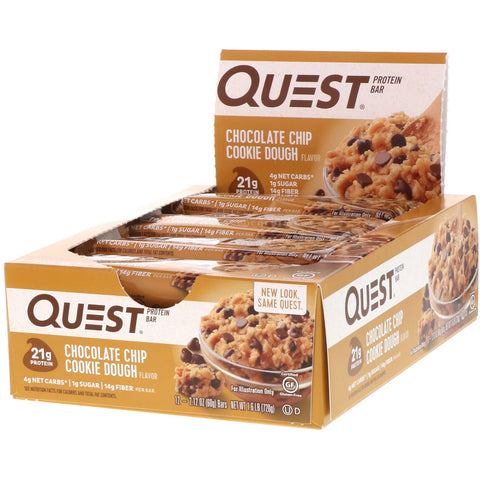 Quest Nutrition, Protein Bar, Chocolate Chip Cookie Dough, 12 Bars, 2.12 oz (60 g) Each