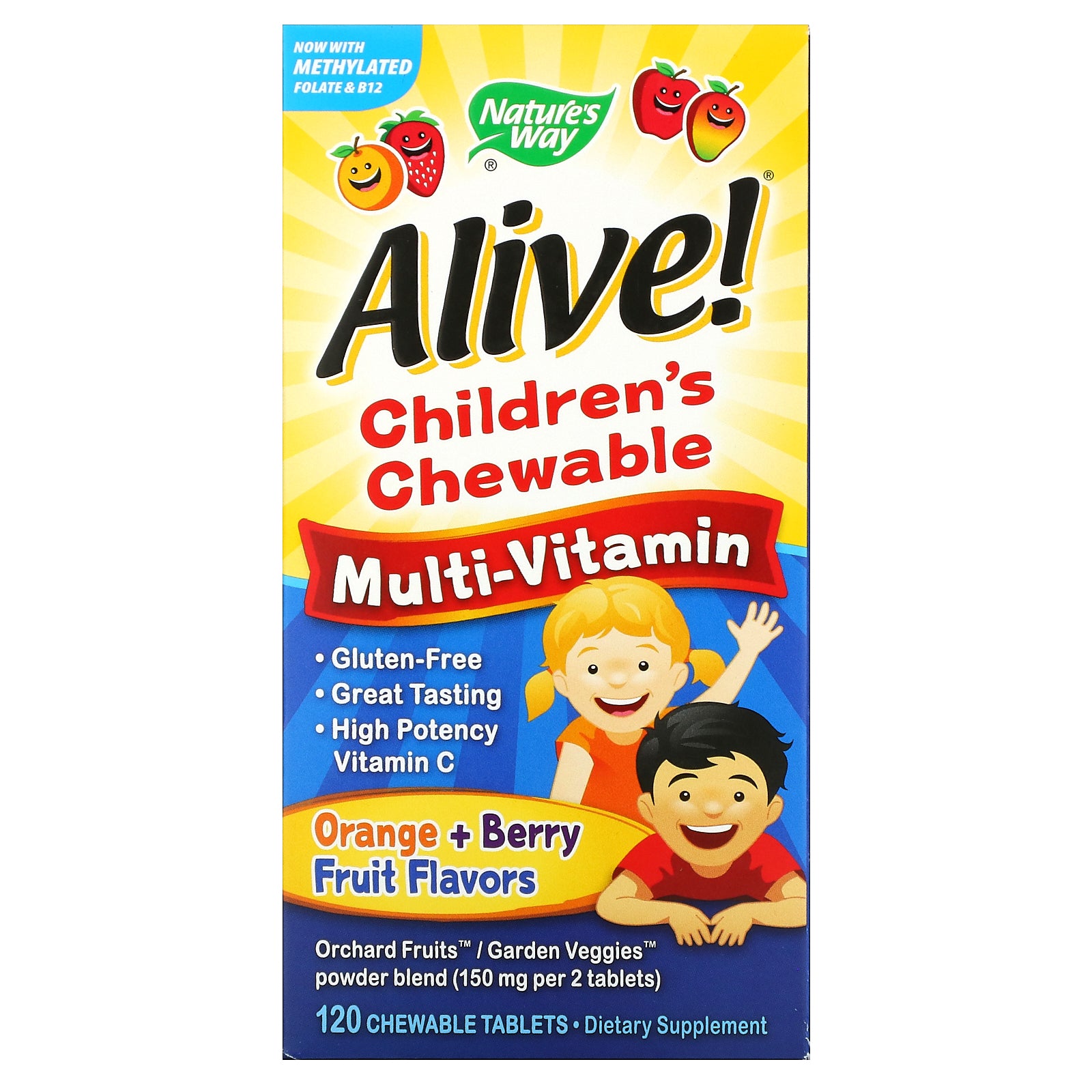 Nature's Way, Alive! Children's Chewable Multi-Vitamin, Orange + Berry Fruit, 120 Chewable Tablets