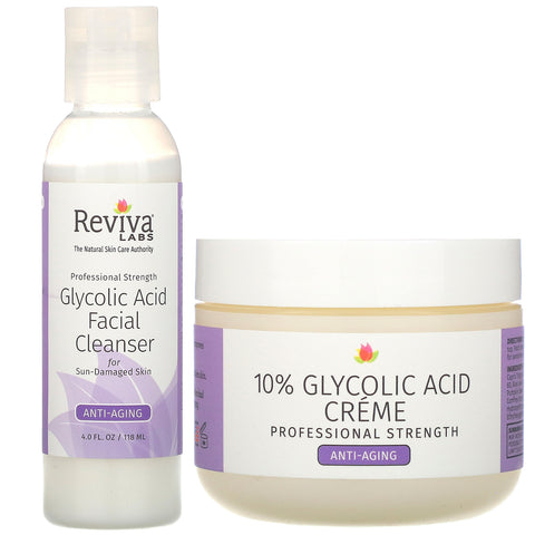 Reviva Labs, Glycolic Duo, 10% Glycolic Acid Creme & Glycolic Acid Facial Cleanser, 2 Piece Bundle