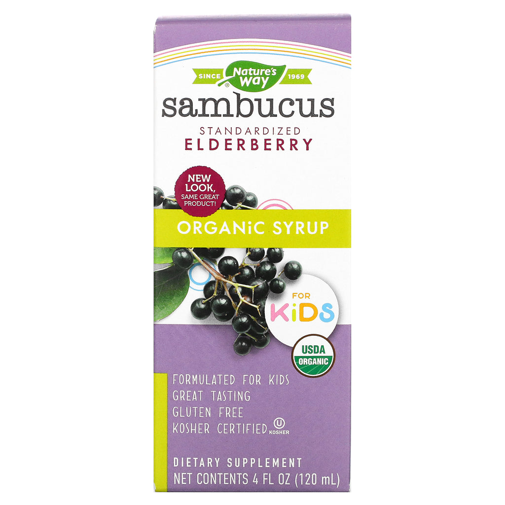 Nature's Way, Organic Sambucus Syrup for Kids, Standardized Elderberry, 4 fl oz (120 ml)