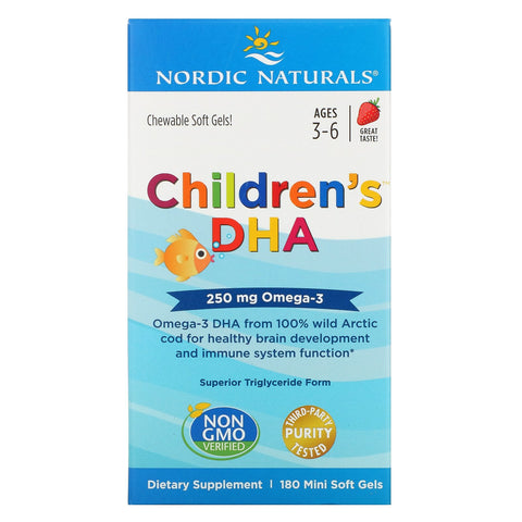 Nordic Naturals, Children's DHA, Ages 3-6, Strawberry, 250 mg, 180 Mini Soft Gels