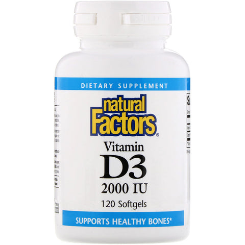 Natural Factors, Vitamin D3, 2000 IU, 120 Softgels