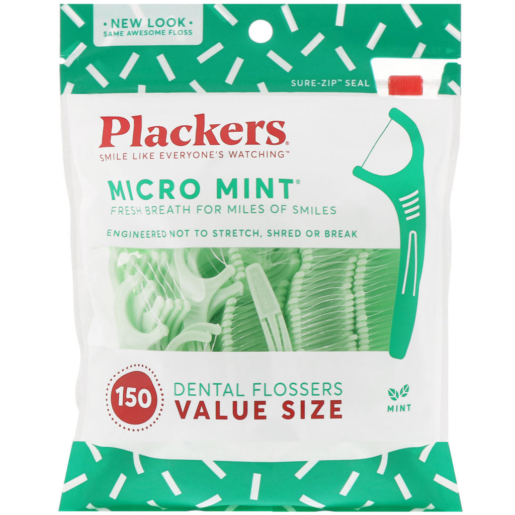 Plackers, Micro Mint, Dental Flossers, Value Size, Mint, 150 Count