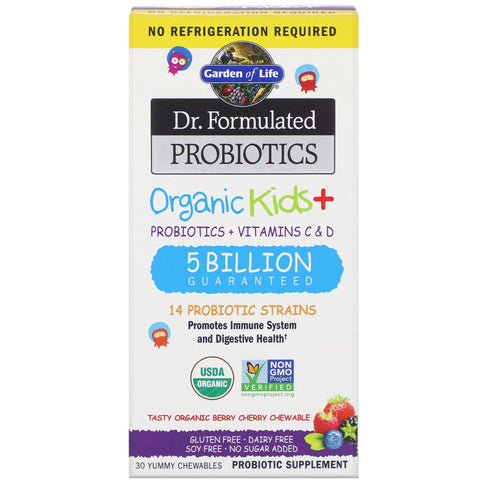 Garden of Life, Dr. Formulated Probiotics, Organic Kids +, Tasty Organic Berry Cherry, 30 Yummy Chewables