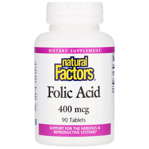 Natural Factors, Folic Acid, 400 mcg, 90 Tablets