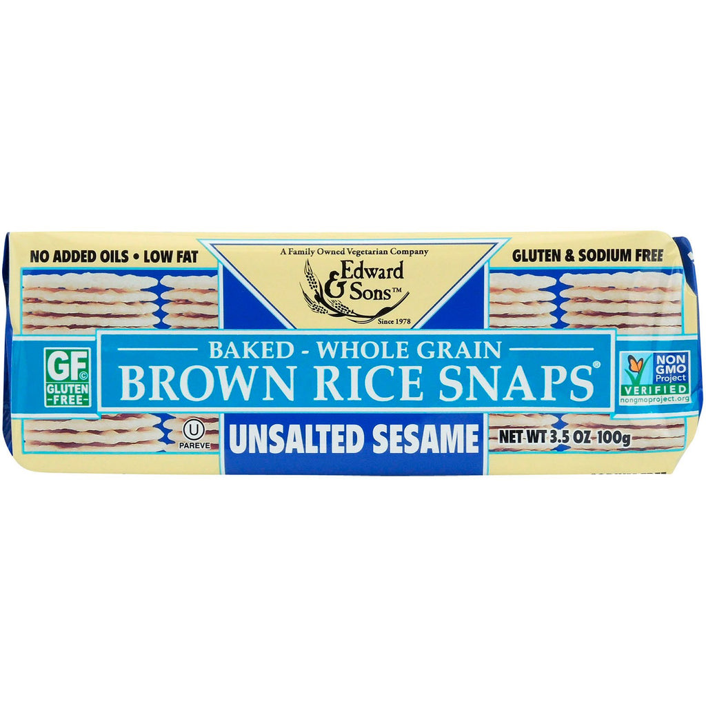 Edward & Sons, Baked Whole Grain Brown Rice Snaps, Unsalted Sesame, 3.5 oz (100 g)