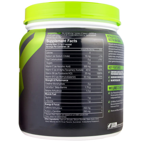 MusclePharm, Assault, Energy + Strength, Pre-Workout, Green Apple, 0.73 lbs (333 g)