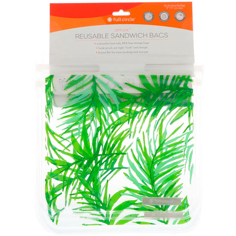 Full Circle, ZipTuck, Reusable Sandwich Bags, Palm Leaves, 2 Bags