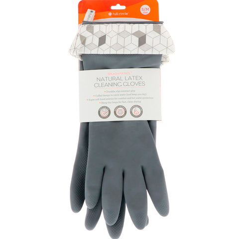 Full Circle, Splash Patrol, Natural Latex Cleaning Gloves, Size S/M, Grey, 1 Pair