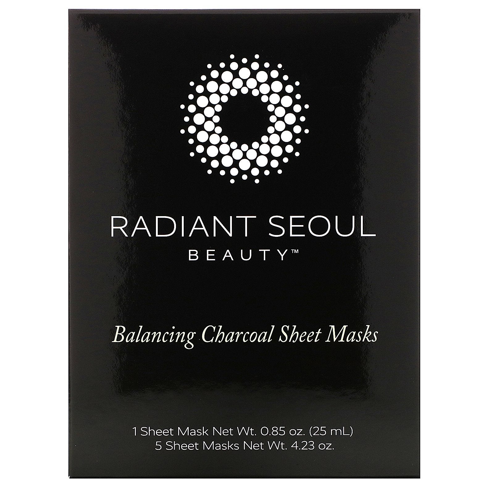 Radiant Seoul, Balancing Charcoal Sheet Masks, 5 Sheet Masks, 0.85 oz (25 ml) Each