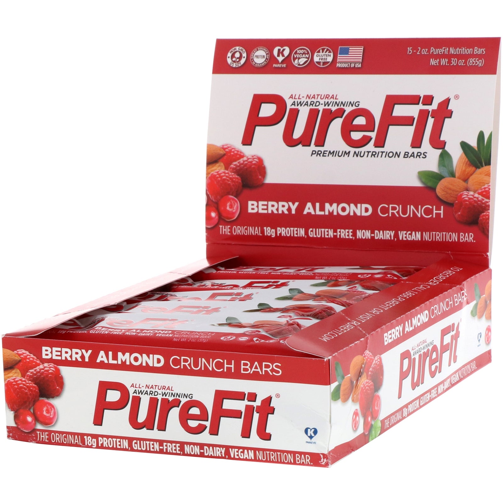 PureFit Bars, Premium Nutrition Bars, Berry Almond Crunch, 15 Bars, 2 oz (57 g) Each