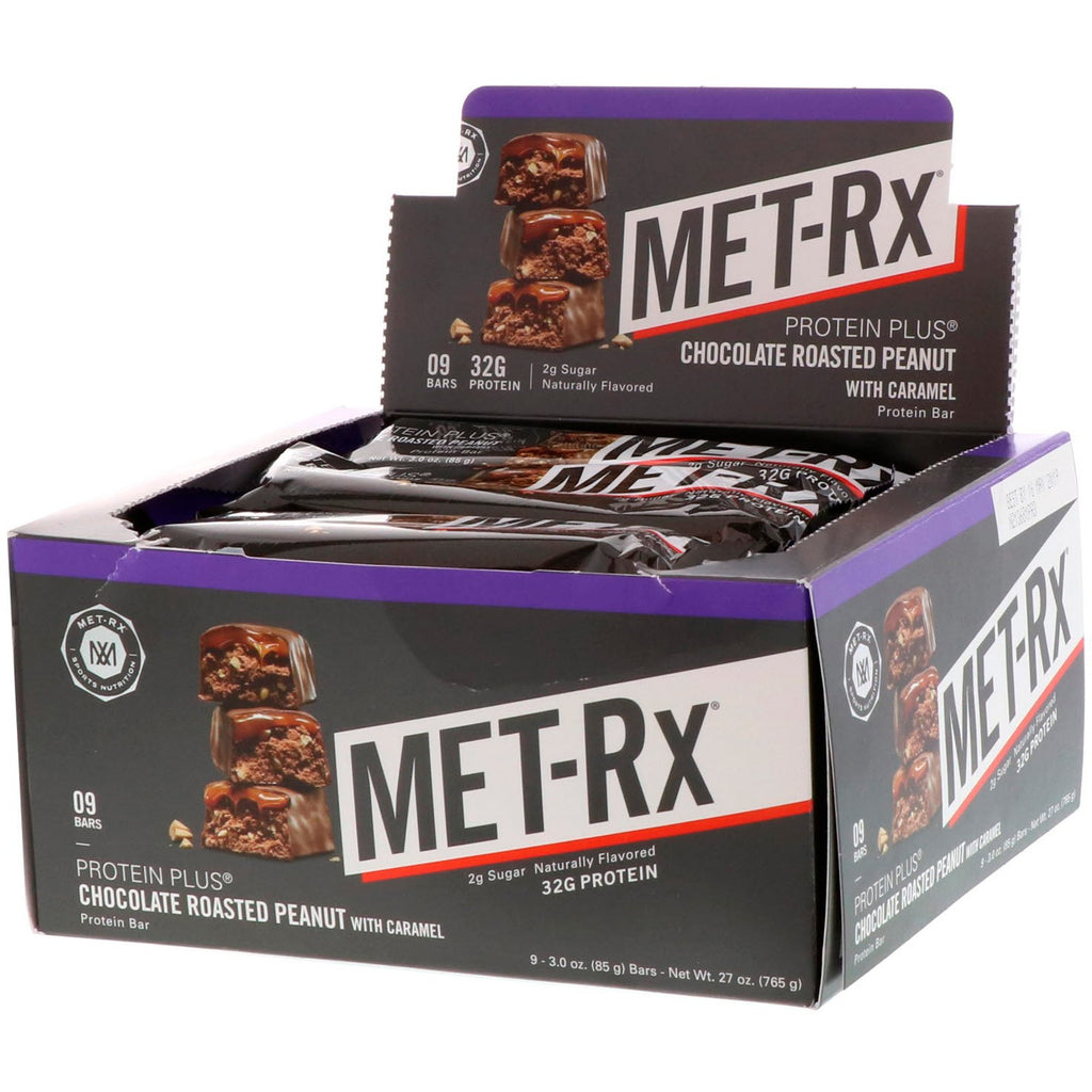 MET-Rx, PROTEIN PLUS Bar, Chocolate Roasted Peanut with Caramel, 9 Bars, 3.0 oz (85 g) Each