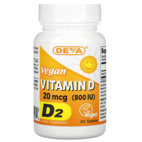 Deva, Vegan Vitamin D, D2, 20 mcg (800 IU), 90 Tablets