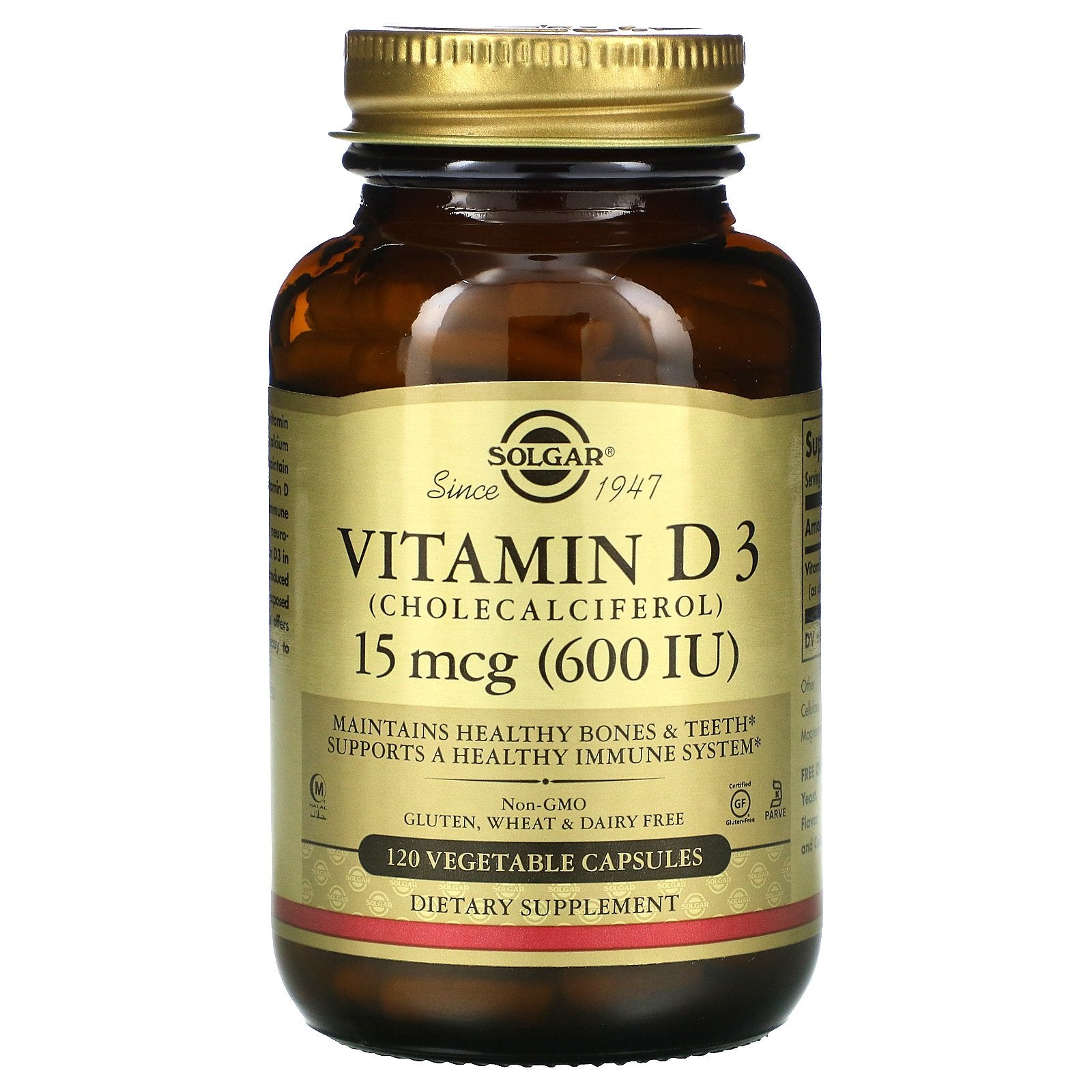 Solgar, Vitamin D3 (Cholecalciferol), 15 mcg (600 IU), 120 Vegetable Capsules