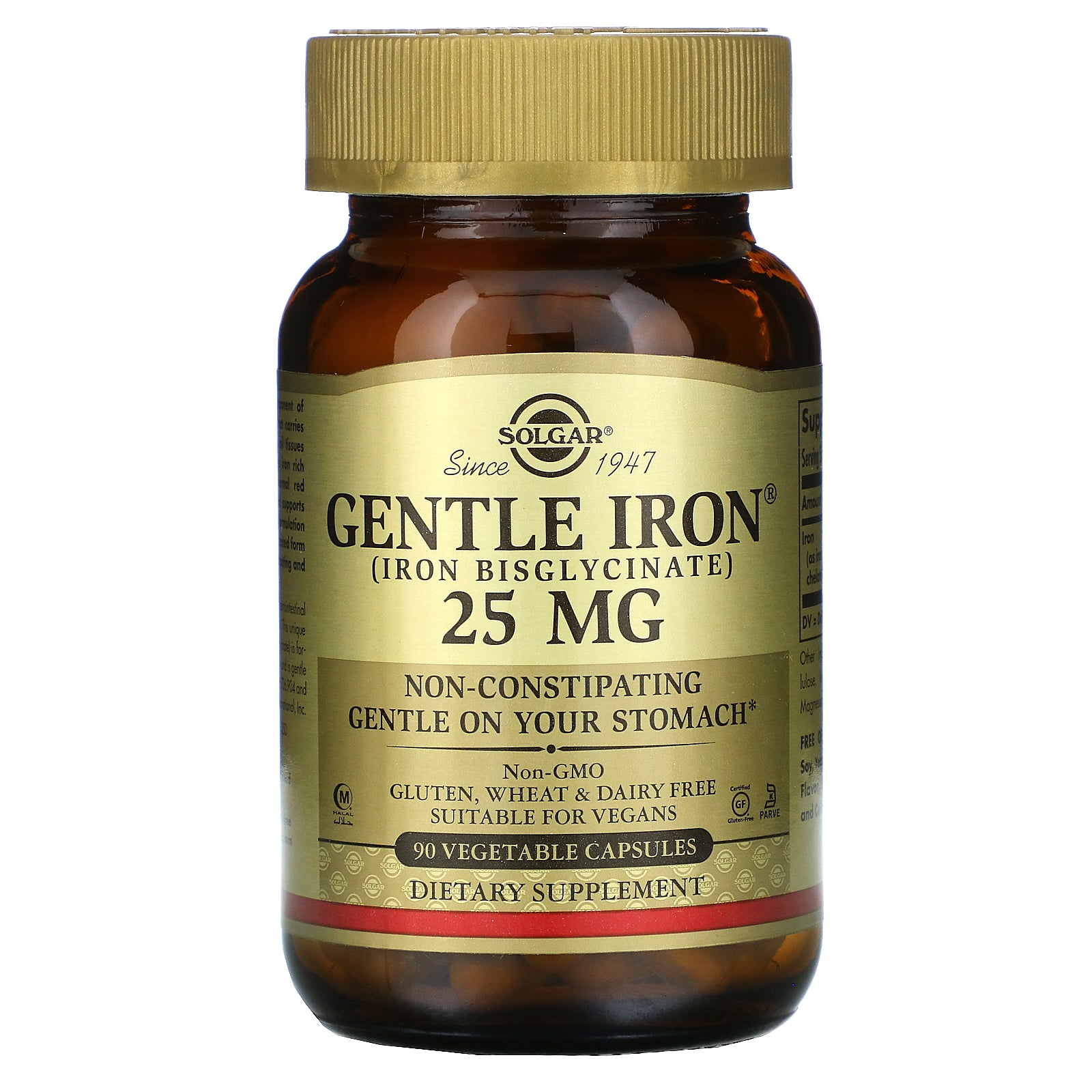 Solgar, Gentle Iron, 25 mg, 90 Vegetable Capsules
