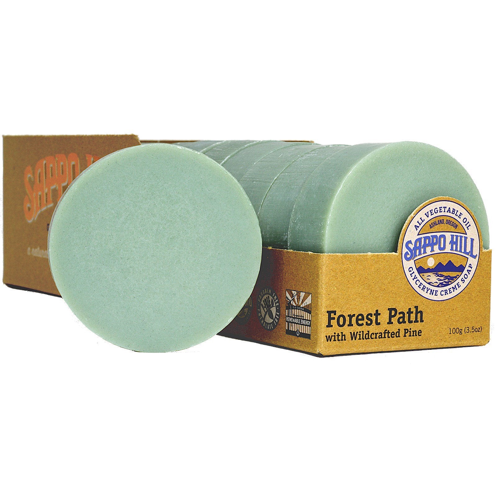 Sappo Hill, Glycerine Creme Soap, Forest Path Wildcrafted Pine, 12 Bars, 3.5 oz (100 g)