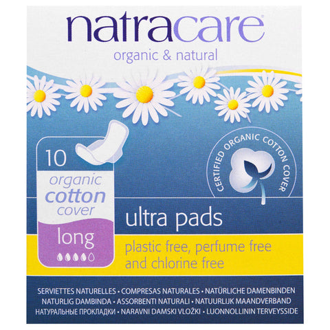 Natracare, Ultra Pads, Organic Cotton Cover, Long, 10 Pads