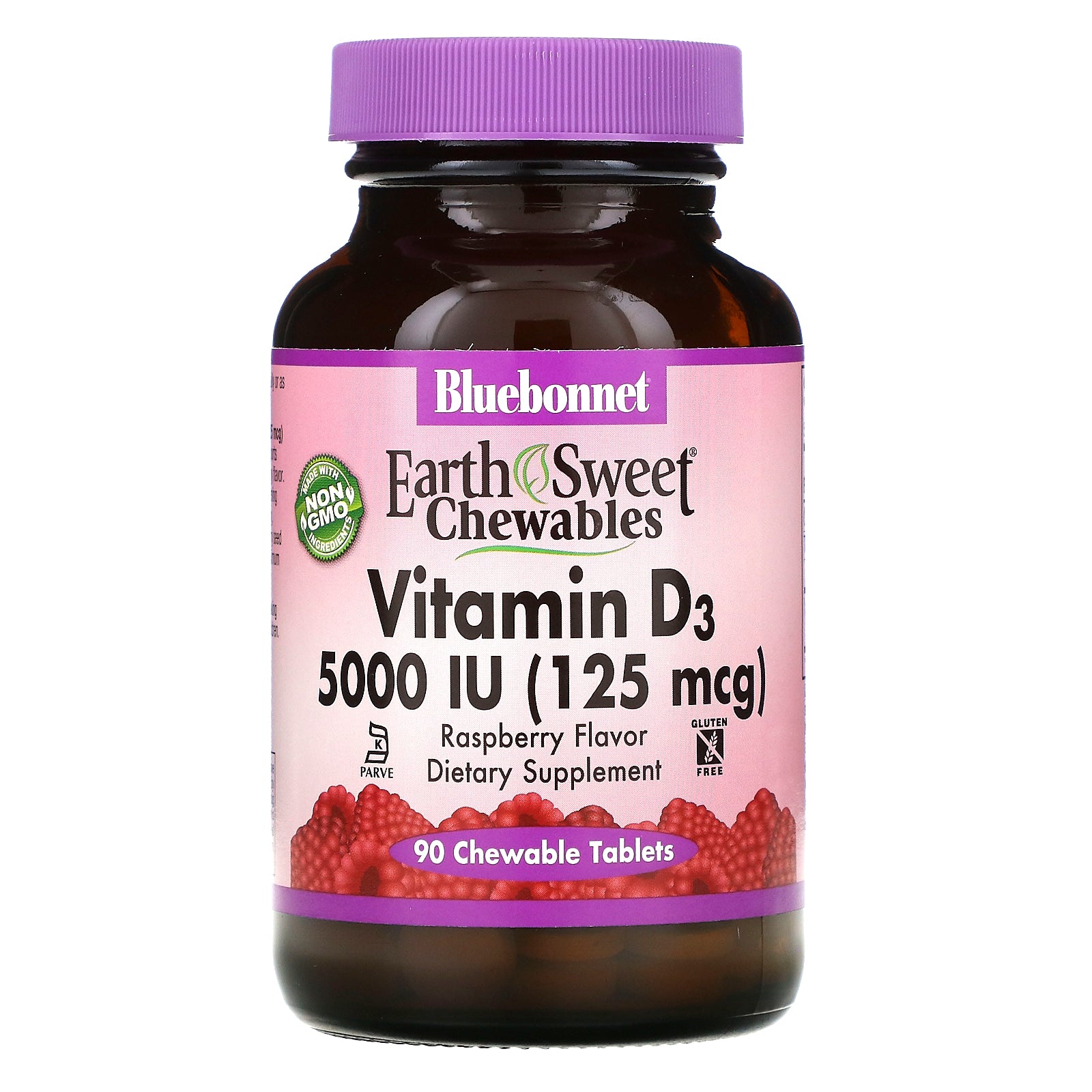 Bluebonnet Nutrition, Vitamin D3, Raspberry, 5,000 IU (125 mcg), 90 Chewable Tablets