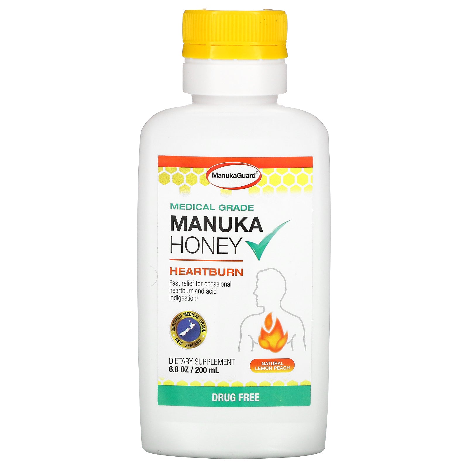 ManukaGuard, Manuka Honey, Medical Grade, Natural Lemon Peach, 6.8 oz (200 ml)