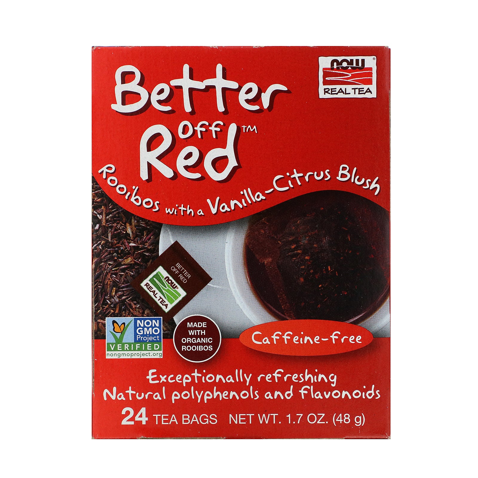 Now Foods, Real Tea, Better Off Red, Caffeine-Free, 24 Tea Bags, 1.7 oz (48 g)