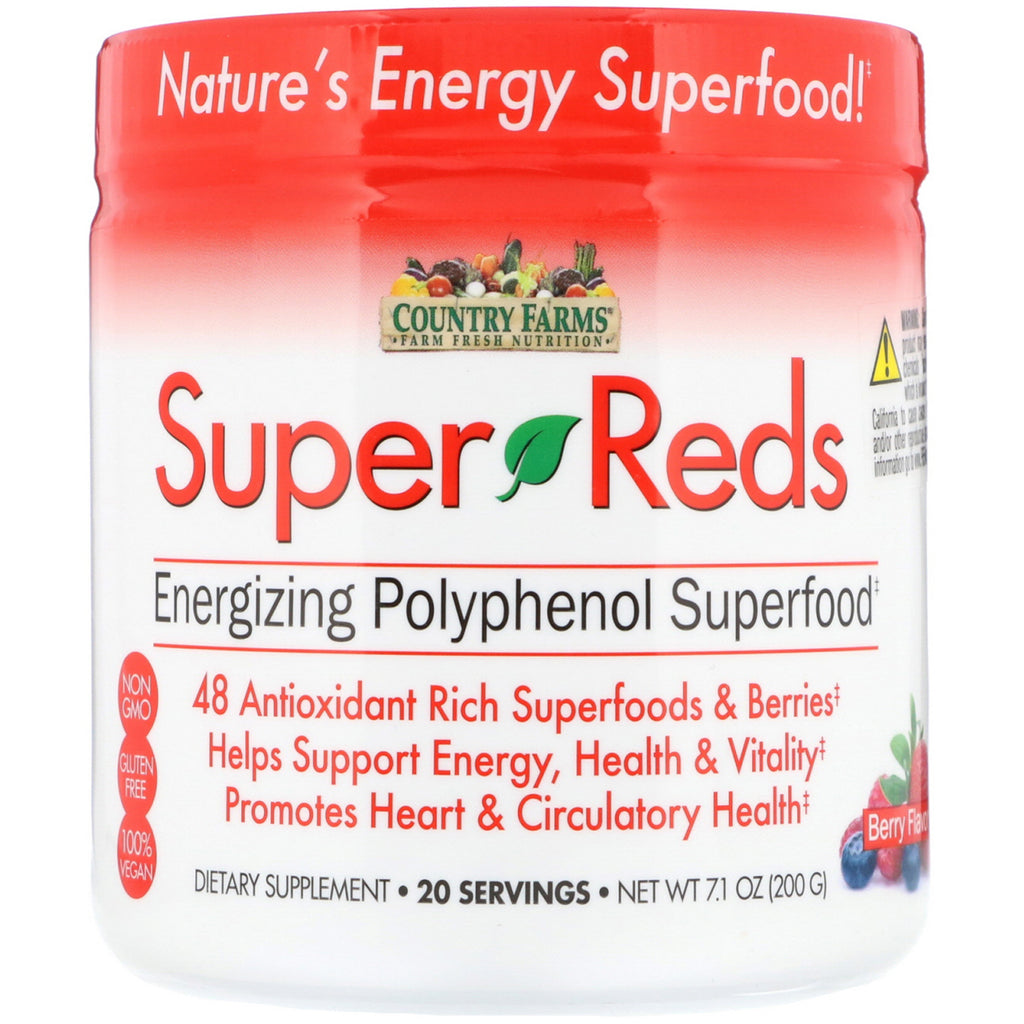 Country Farms, Super Reds, Energizing Polyphenol Superfood, Berry Flavor, 7.1 oz (200 g)