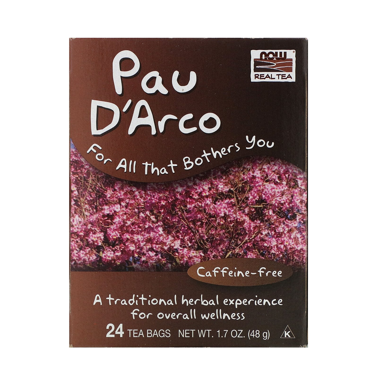 Now Foods, Real Tea, Pau D'Arco, Caffeine-Free, 24 Tea Bags, 1.7 oz (48 g)